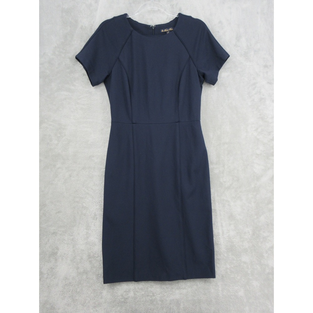 Brooks Brothers Dress Womens Size 8 Navy Blue Sheath Ponte Knit Minimalist Zip